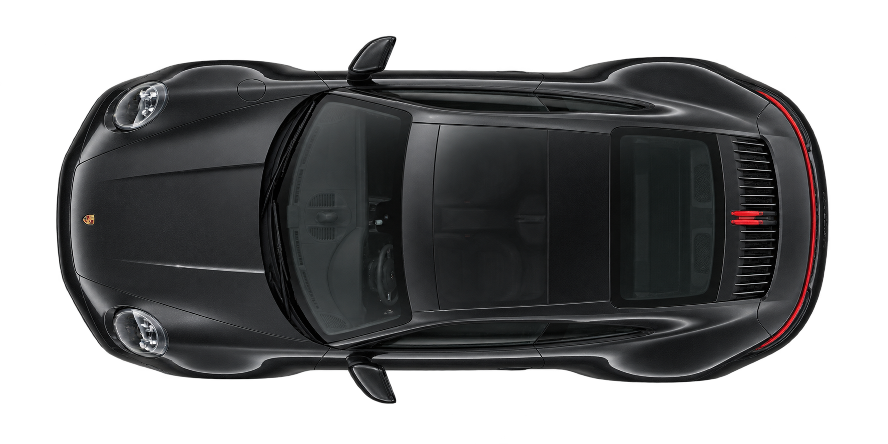 Чёрный Porsche 911, вид сверху